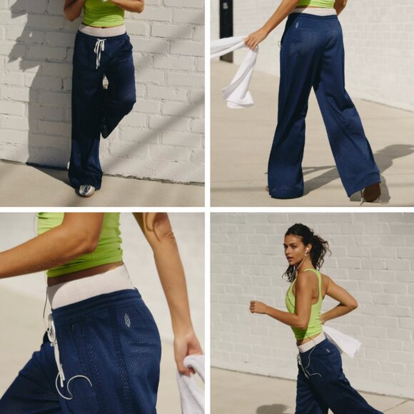 Free People Overtime Mesh Pants Navy Sz L - Picture 1 of 8